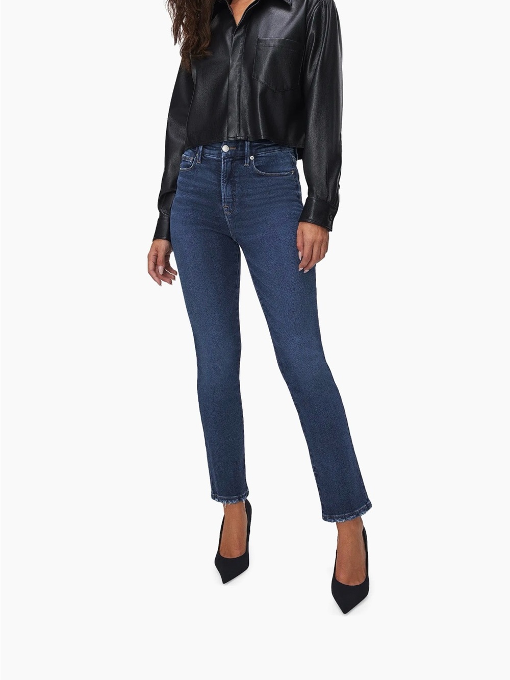 Good American Straight Leg Jeans in Dark Blue Wash